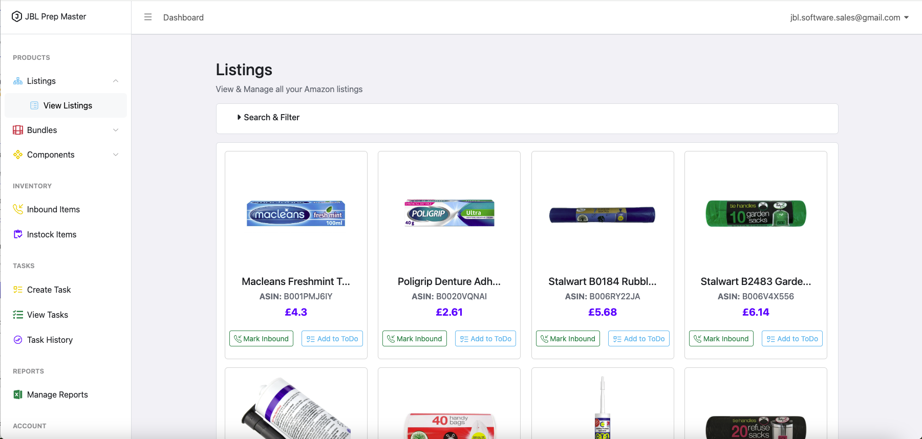Screenshot placeholder: Prep Master listings management interface